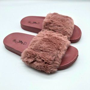 Jeffery D Womens Slide Sandals Faux Fur Rubber 8